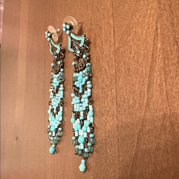 Turquoise Beaded Chandelier/Dangle Earrings - Picture 4 of 8
